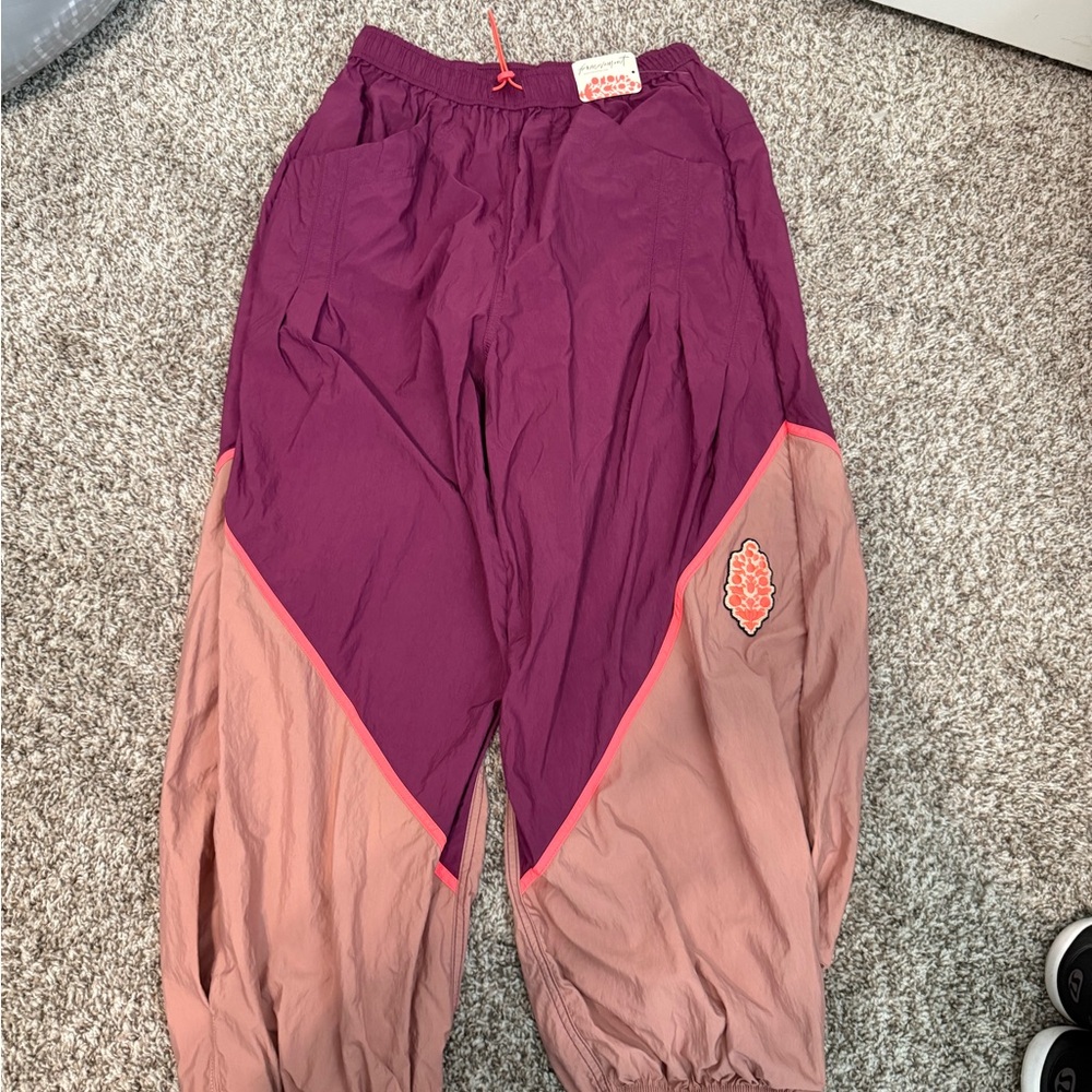 Free People Two-Tone Windbreaker Joggers in Plum & Dusty Rose